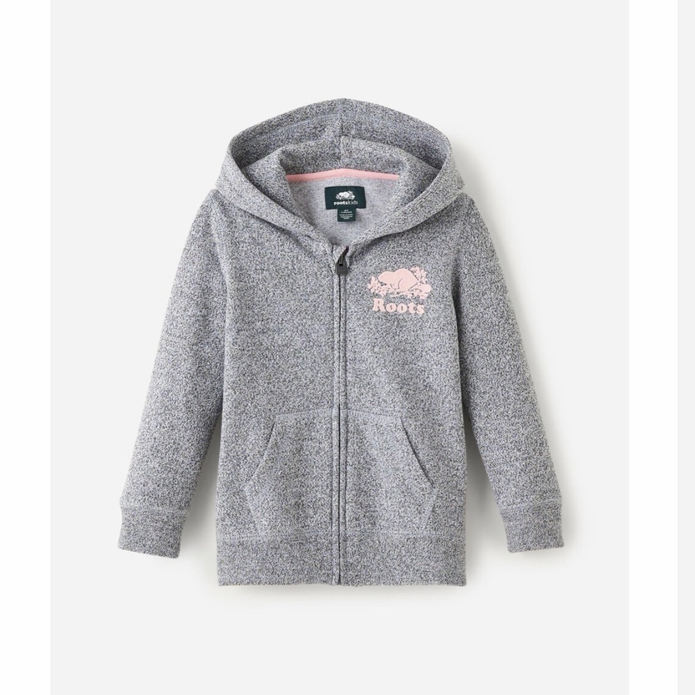 Roots Girls' Heather Grey Zip-Up Hoodie and Shorts with Pink Logo